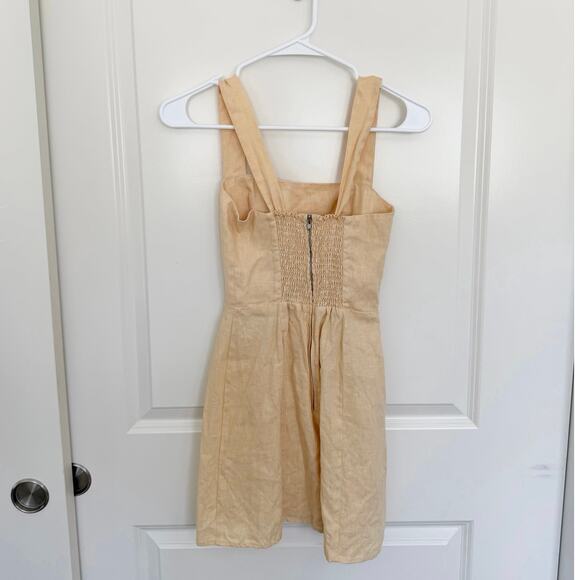 Reformation Brigitte Linen Square Neck Classic Preppy Mini Dress Yellow 0 - Picture 3 of 5